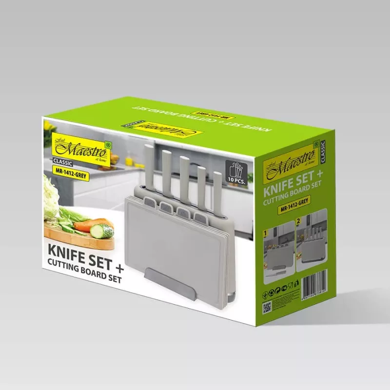 Maestro MR-1412-GREY Knife Set with Block and Cutting Board Set, Grey