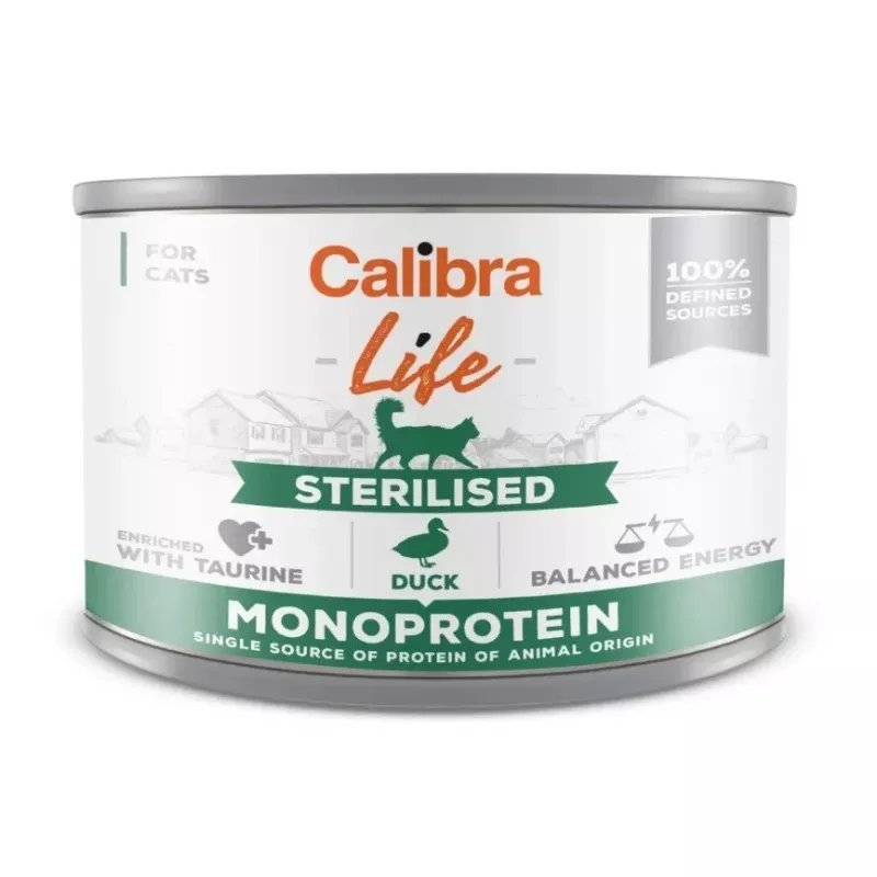 Wet cat food Calibra Cat Life Sterilised Duck 200 g — wet pate for sterilised adult cats, single-protein