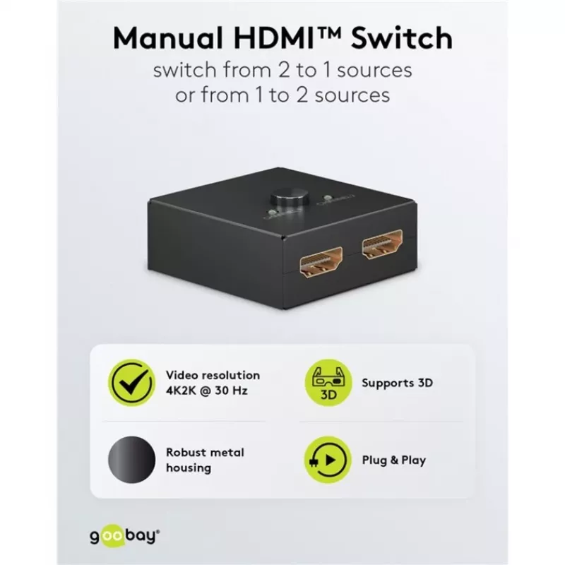 HDMI Switch Goobay 58485 1 Input 1 Output 52mm x 49.5mm x 22.5mm