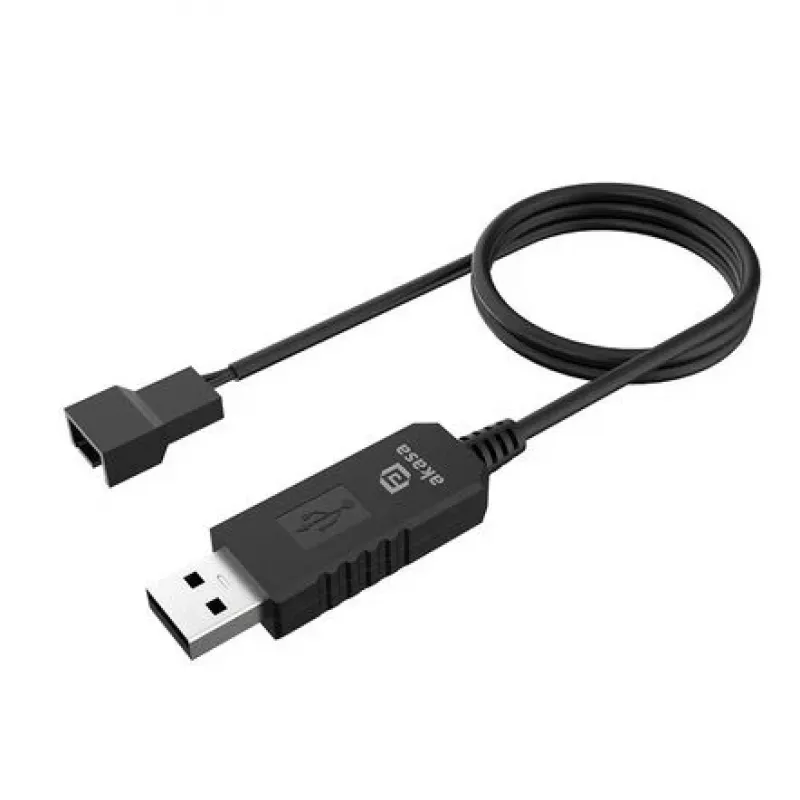 DC step-up voltage converter cable Akasa AK-CBFA10-60BK for USB to 3-pin & 4-pin PC fan, 60 cm