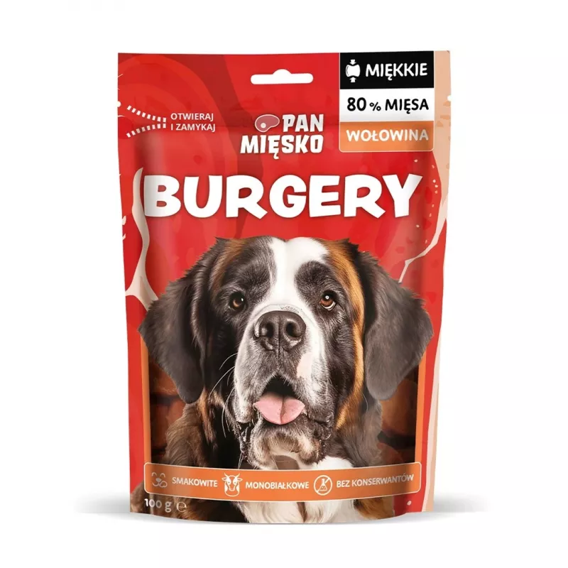 Dog treats Pan Miesko Beef Burgers Adult 100 g — Single-Ingredient Hypoallergenic Beef Snack for Adult Dogs