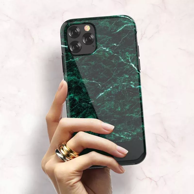 Protective phone case Devia Marble series for iPhone 11 Pro Max — green, slim fit, hard shell