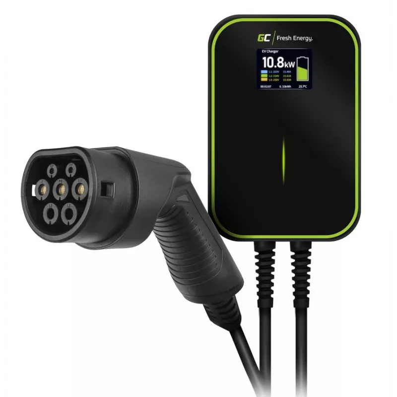 Electric Vehicle Charging Station Green Cell EV14 22 kW Black Aluminium Wall
