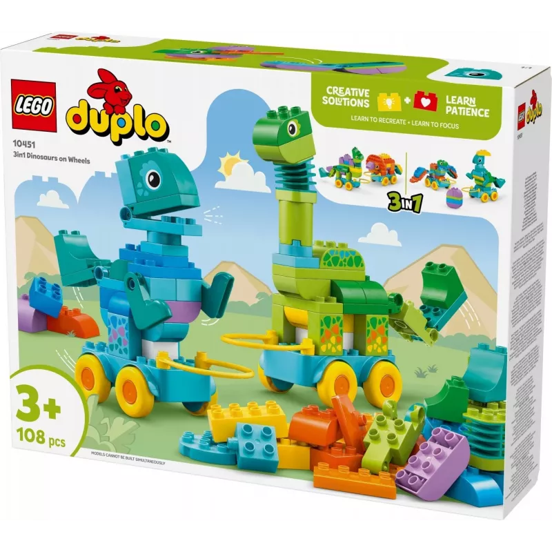 Construction toy LEGO DUPLO 10451 Dinosaurs on Wheels 3-in-1 set, 108 pieces, age 3+, height 220 mm