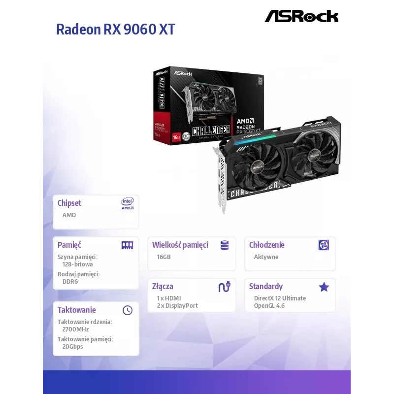 ASRock Radeon RX 9060 XT Challenger 16GB OC GDDR6 Graphics Card
