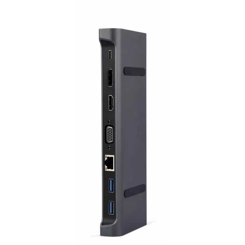 Laptop dock Gembird A-CM-COMBO9-02 USB 3.2 Gen 1 Type-C, HDMI, VGA, 3×USB-A, Gigabit Ethernet, 87W PD, Grey