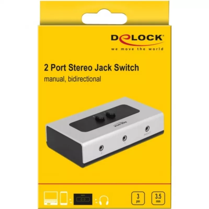 audio jack switch 3,5mm 2 Port manual bidirectional, Switch Grey/black