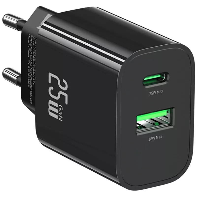 USB charger usams USA001629 25W 1×USB-C + 1×USB-A fast charging