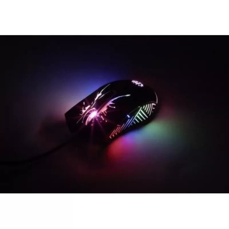 Manhattan Gaming Mouse with LEDs, Wired, Seven Button, Scroll Wheel, 7200dpi, Black with LED lighting, Three Year Warranty