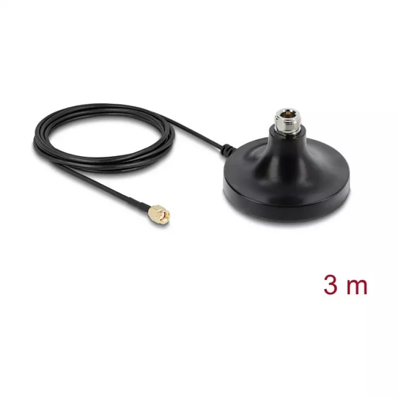 Antenna Magnetic Base DELOCK ULA100 — 1×N jack to 1×RP‑SMA plug, 3 m cable, outdoor, black