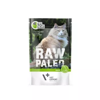 Wet cat food VETEXPERT RAW PALEO Adult Venison 100 g — grain-free single-portion sachet
