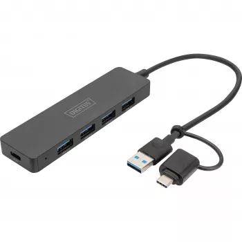 USB Hub, Digitus, DA-70235, 4-Port, USB 3.2 Gen 1, Type-A and Type-C, 12000 Mbit/s