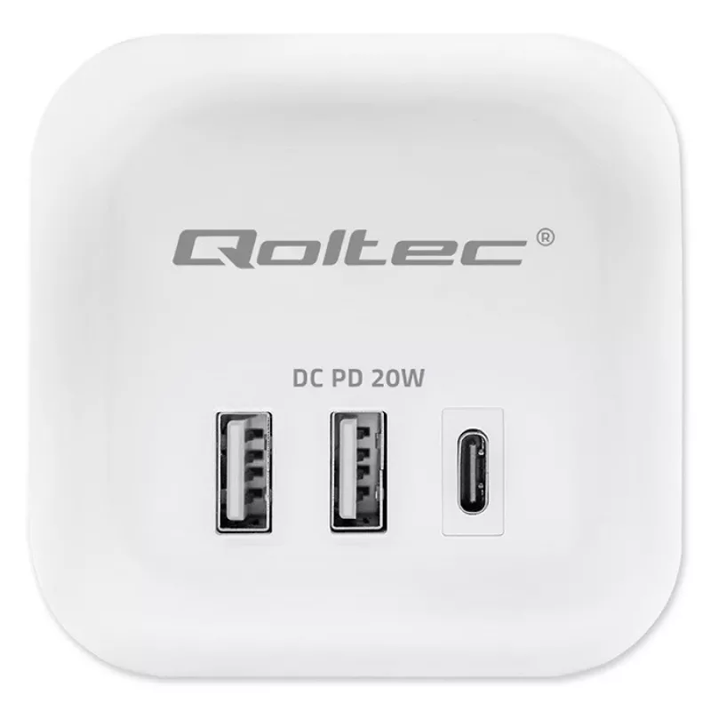 Power Cube QOLTEC 52547 power strip 3×AC sockets, 2×USB-A, 1×USB-C PD 20W