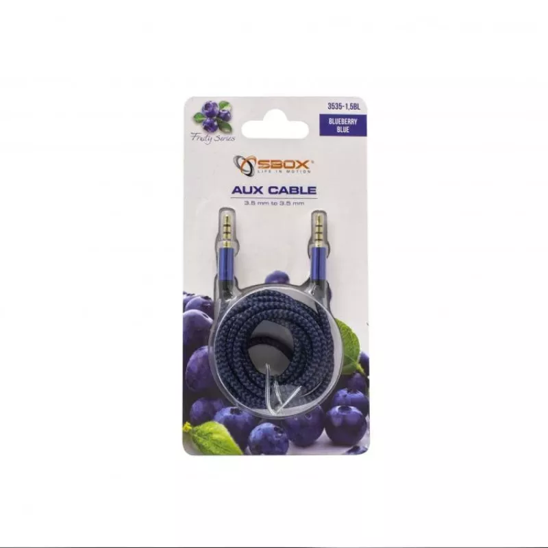 Sbox 3535-1.5BL AUX Cable 3.5mm To 3.5mm Blueberry Blue