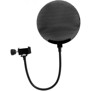 Microphone Pop Filter Omnitronic Model 60006250 Metal Black, round mesh windscreen