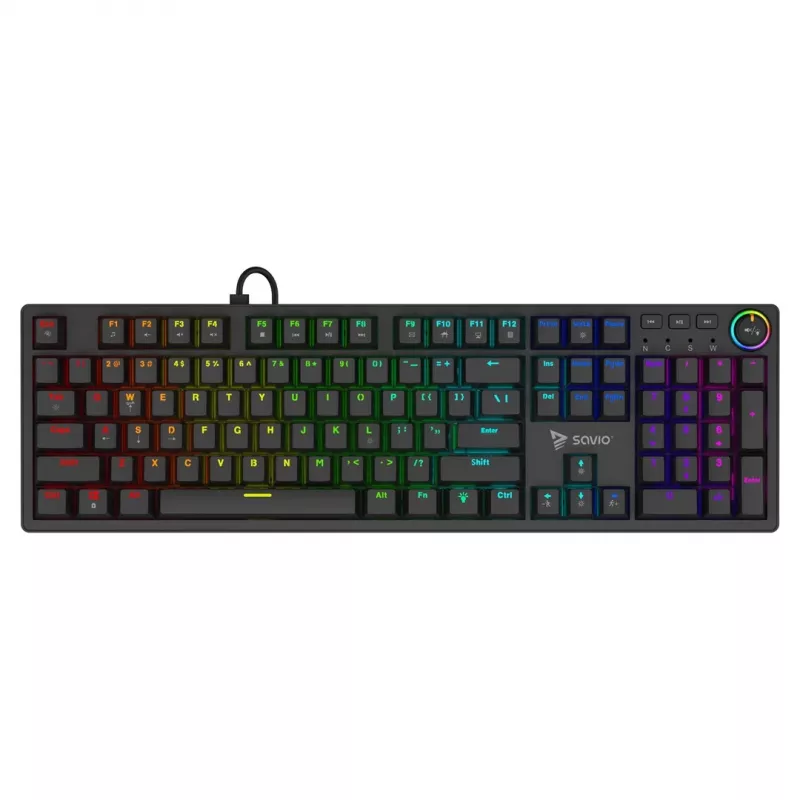 Gaming keyboard SAVIO STYX BROWN — mechanical Outemu Brown, QZERTY US International, RGB, USB, full-size 104 keys, black