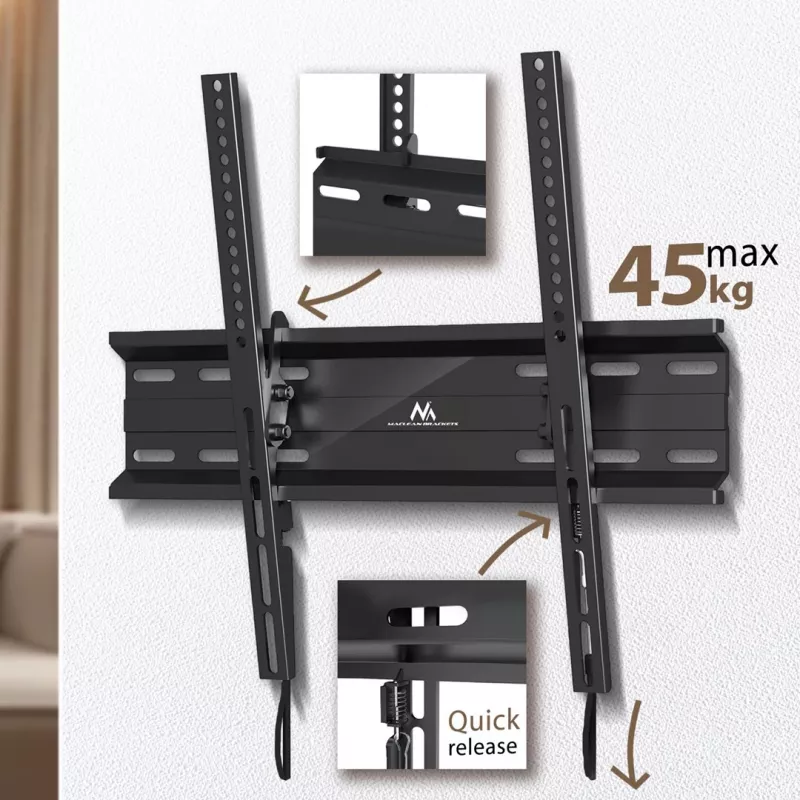 Wall TV mount MACLEAN MC-748A VESA 100x100–400x400 mm Tilt Black Load up to 45 kg
