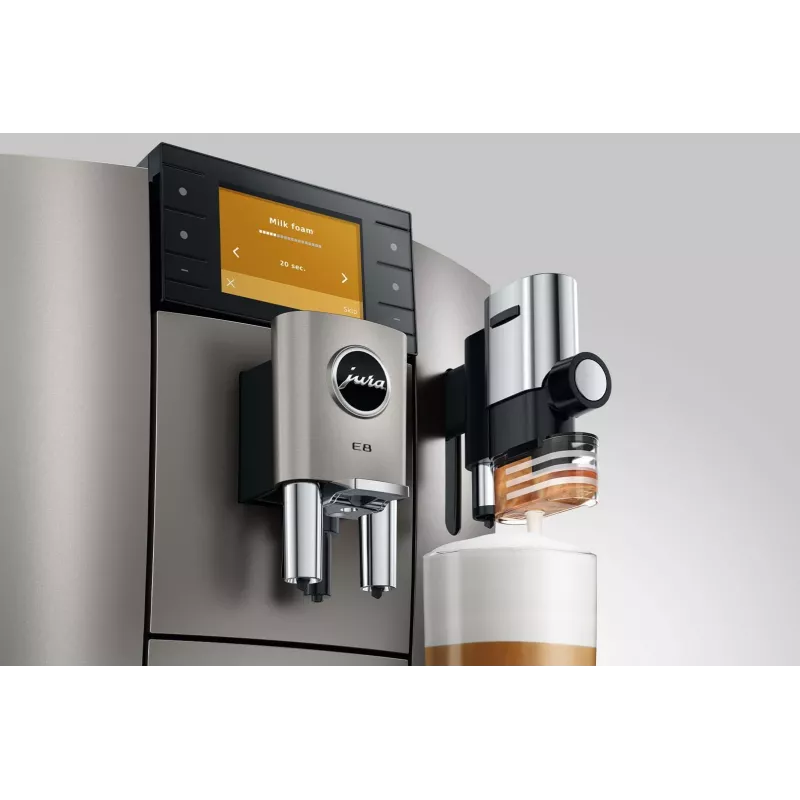 Espresso machine JURA E8 Fully-auto 1.9 L Silver — 15 bar, 3.5 inch display, grinder, milk frother