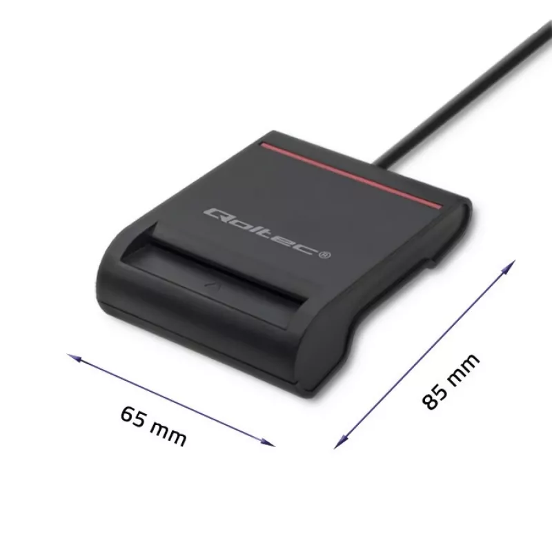 ID card scanner QOLTEC Smart chip ID card scanner — USB, black, 84.5×65×16 mm, 63 g