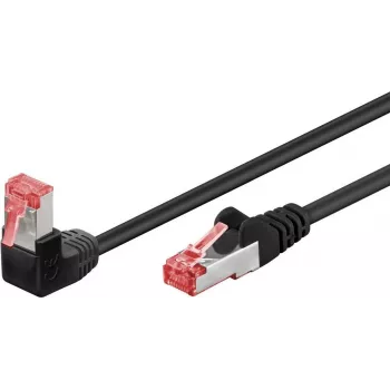 Goobay CAT 6 Patch Cable 1x 90° angled, S/FTP (PiMF), Black, 5 m - latch tab top, LSZH Halogen-Free, Copper (51546)