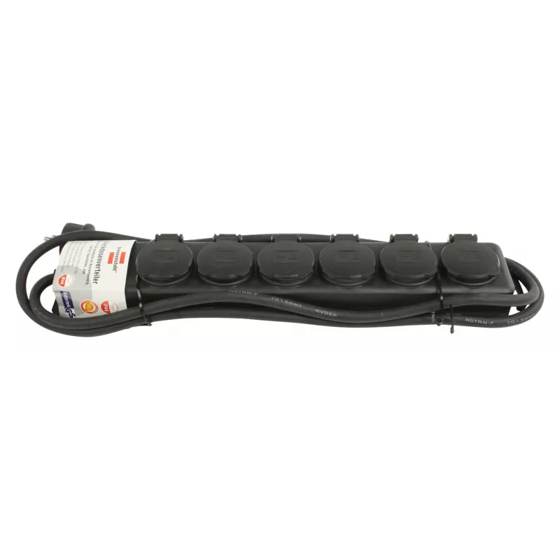 power strip IP44 6-way black 2m H07RN-F 3G1,5 (1159970)
