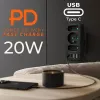 Power splitter MACLEAN MCE248 F/B — 3 AC sockets (1x16A, 2x6A) and 4 USB ports (2xUSB‑A, 2xUSB‑C PD 20W), EU plug, black