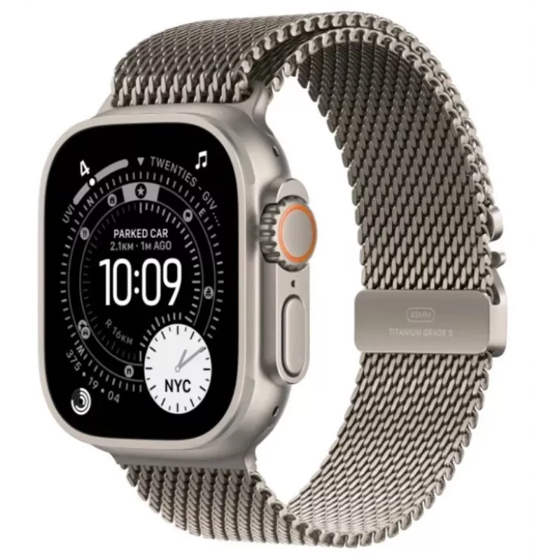 Smartwatch Apple Watch Ultra 3 GPS + Cellular 49mm Natural Titanium Case with Natural Titanium Milanese Loop — 64GB, OLED, 422×514, Waterproof 100m, Large