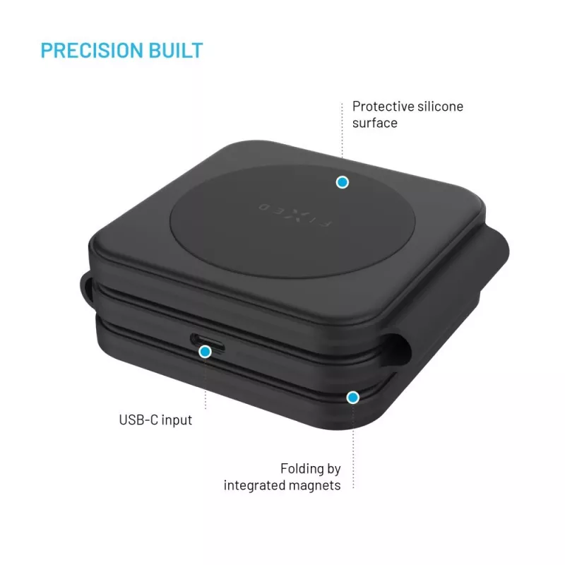 Wireless foldable charger FIXED FIXFLE-SA-BK 3‑in‑1 for Samsung — compact portable charger for phone, earbuds, wearables