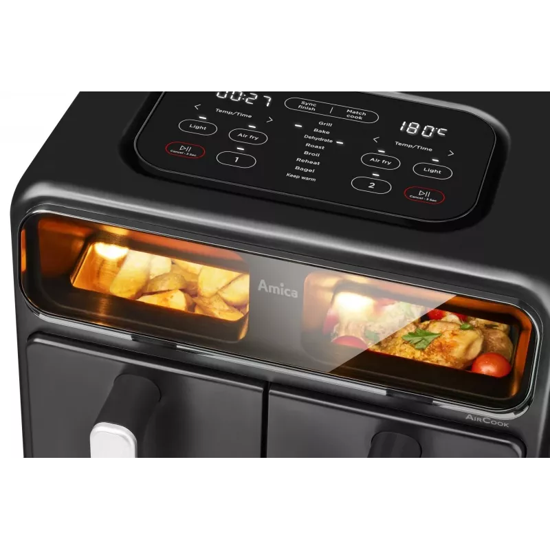 Amica AFM 7020 Double Air Fryer, 8 L, 2400 W, Black