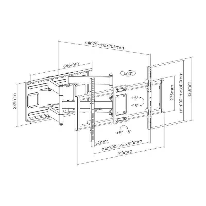 Sbox PLB-7486 Tilt/Swivel TV Wall Mount, 43-100 in, up to 120 kg, VESA 800x400