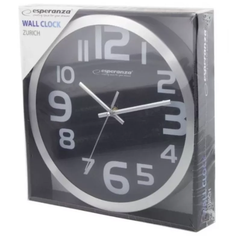 Wall clock Esperanza EHC013K Zurich Black Quartz Oval 25 cm, aluminum frame, 4 cm thick