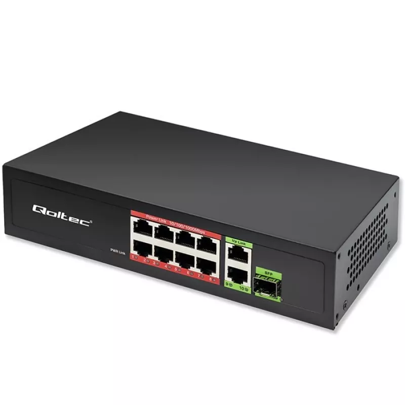 Ethernet Switch QOLTEC 52297 PoE RJ45 with PoE Uplink and SFP port