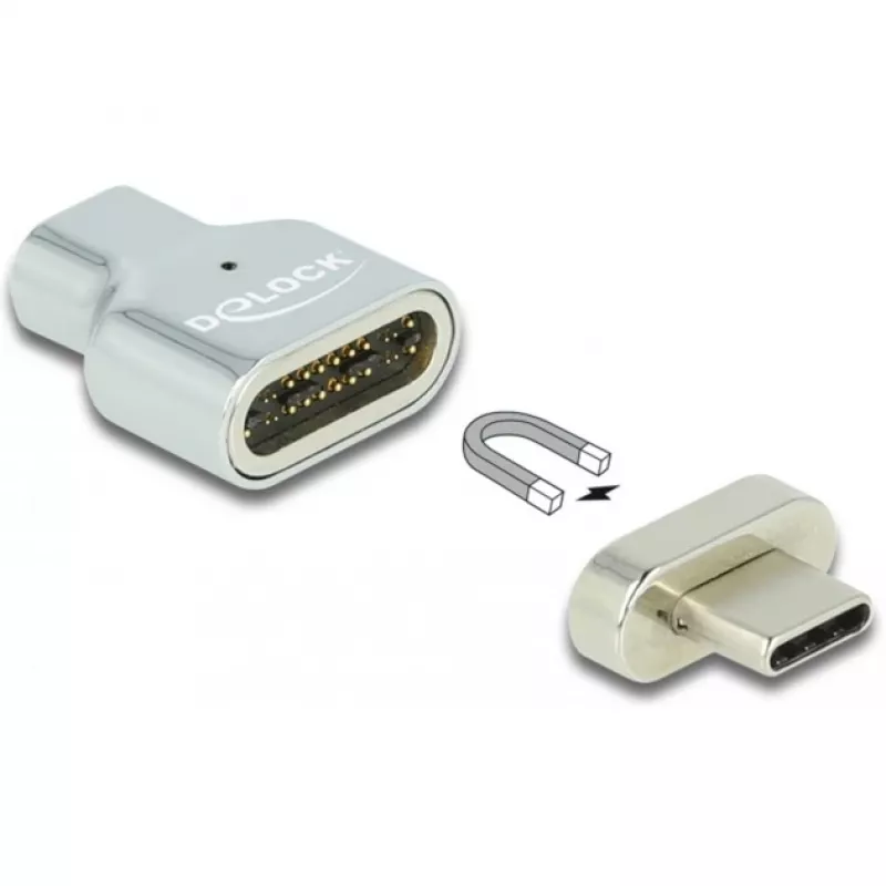DeLOCK - Thunderbolt / USB-C adapter - USB-C (M) magnetic to USB-C (W) - USB 3,2 Gen 2 / Thunderbolt 3 4,5 A - 8K Support - Silver (66433)