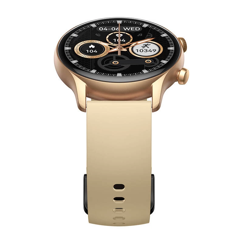 Smartwatch Zeblaze Btalk 3 Plus, round 1.39 inch IPS 360×360 touchscreen, 260 mAh, gold silicone strap