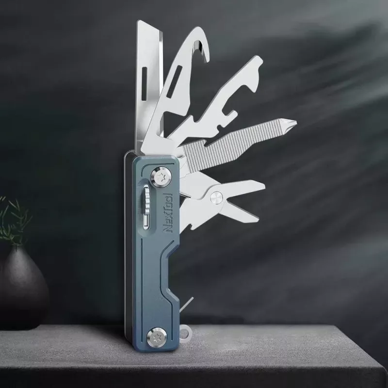 Multi-tool knife Nextool NE20098 10-in-1 — stainless steel folding multitool, 7.5 cm folded, 87 g, green