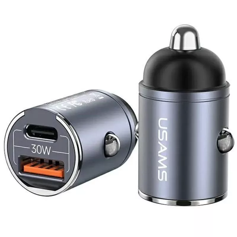 Car charger usams C38 30W — 1x USB-A + 1x USB-C fast charge