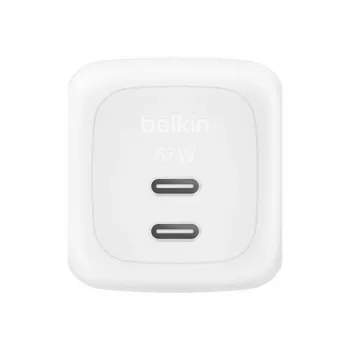Indoor AC fast charger Belkin WCH020KQ2MWH-B6 — 2x USB‑C, 2 m integrated cable, white