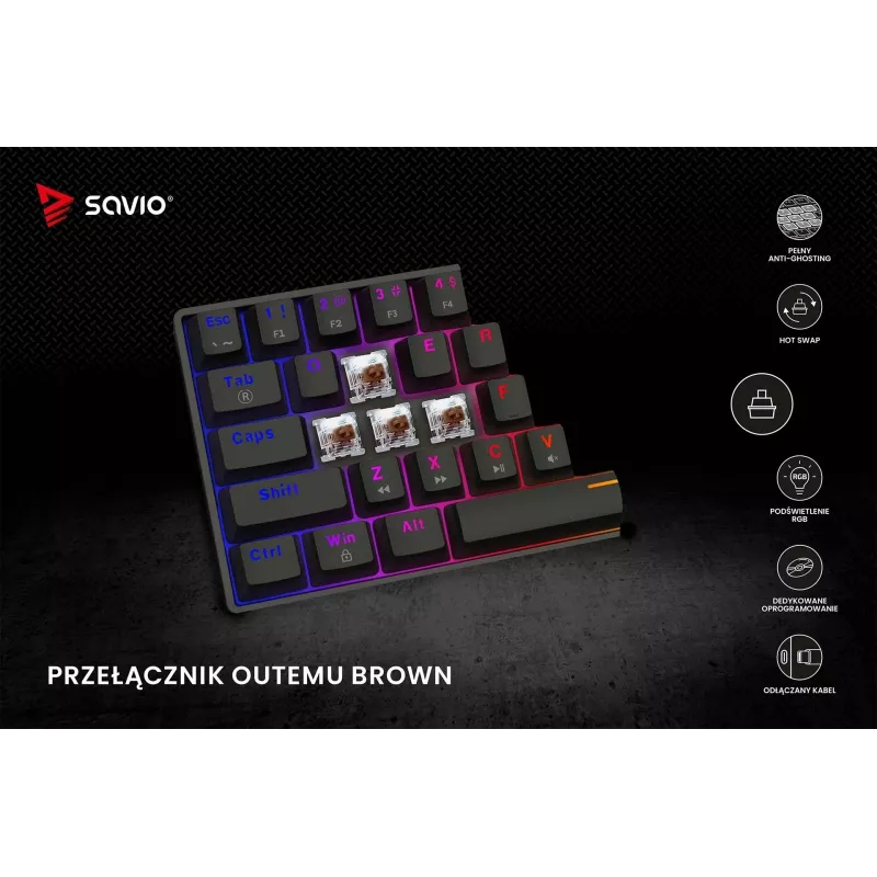 Mechanical Gaming Keyboard SAVIO BLACKOUT X2 BROWN 61-key 60% USB QWERTY RGB Outemu Brown