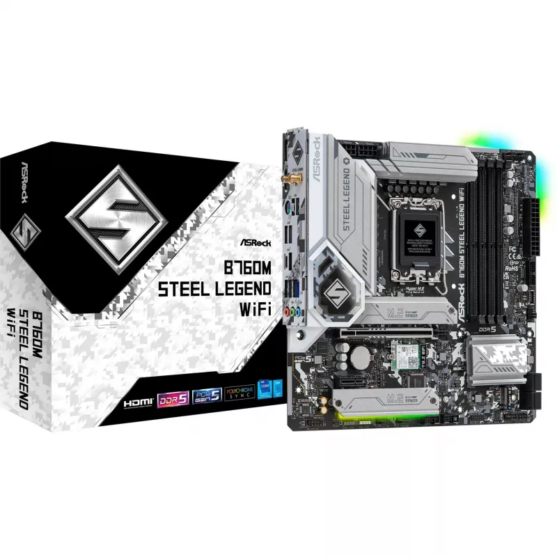 Motherboard ASRock B760M Steel Legend WiFi — Intel B760, LGA 1700, micro ATX, DDR5, 4 DIMM, 128GB, Wi‑Fi 6E, 2.5Gb LAN