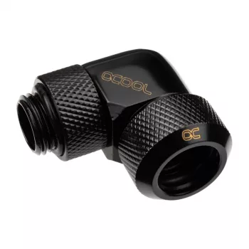 Alphacool Eiszapfen 13mm HardTube Screw-In Fitting 90° Rotatable G1/4 - Angled Compression Fitting for Liquid Cooling System - Deep Black