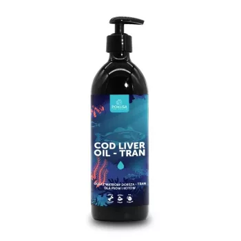 Liquid cod liver oil supplement POKUSA for dogs and cats 500 ml — fish flavor, 99.97% fat, dietary supplement
