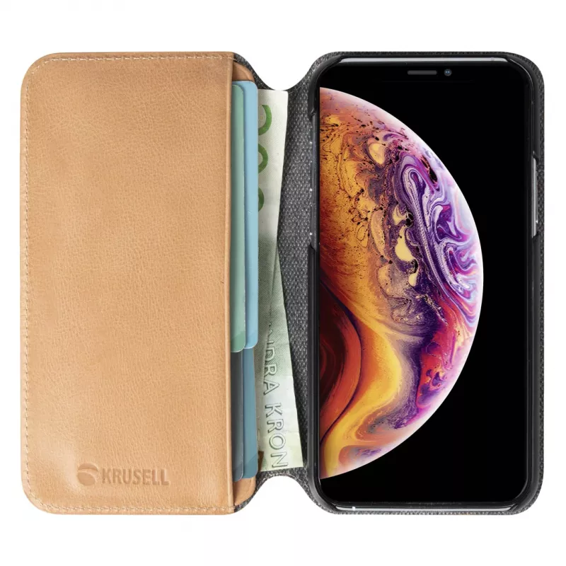 Phone wallet Krusell Sunne for Apple iPhone 11 Pro Max — vintage nude, folio case with card slots