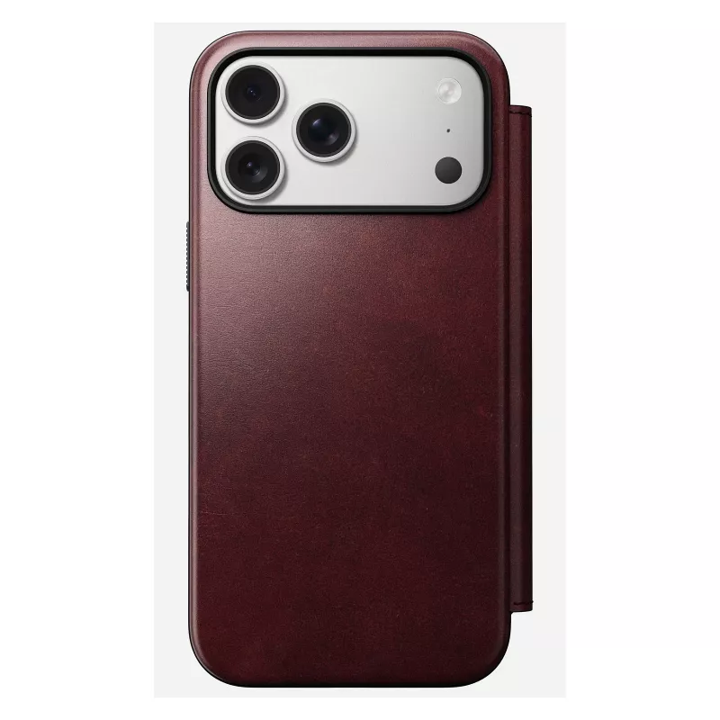 Mobile phone cover Nomad Modern Leather Folio for iPhone 17 Pro Max — leather, TPU, PC, aluminium, burgundy, 16 cm (6.3 inch)