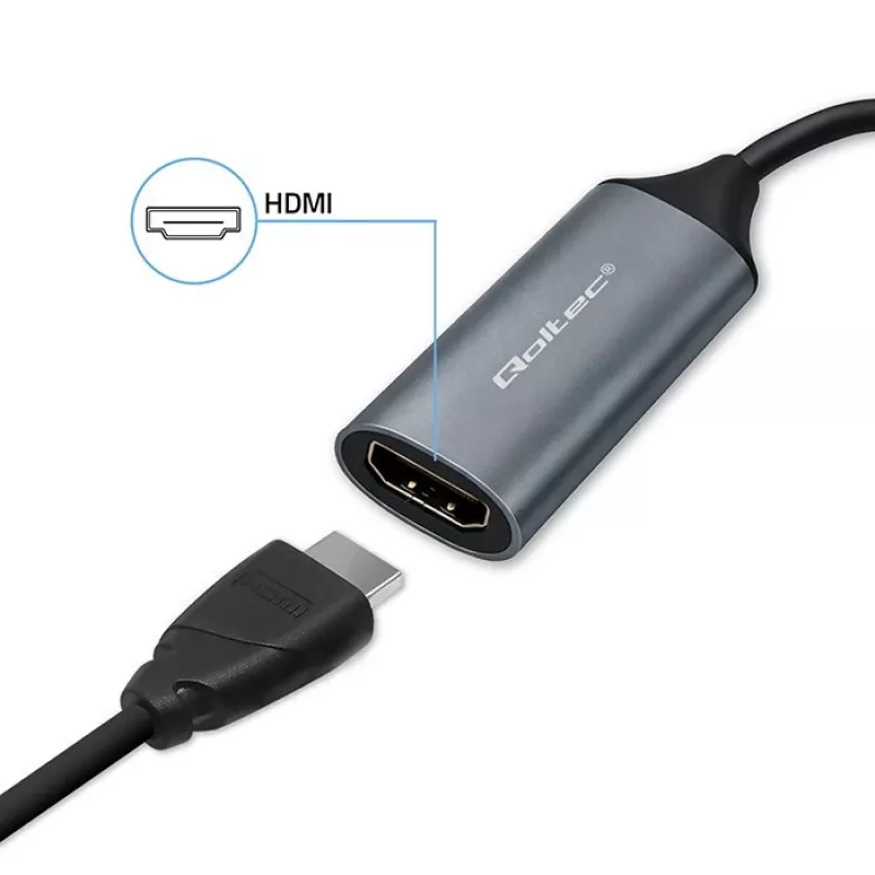 USB-C to USB-A and HDMI 4K 30Hz adapter QOLTEC in aluminium