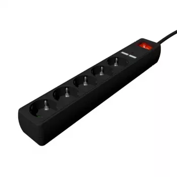 Gembird SPG5-U2-5-02 Power strip with USB charger, 5 sockets, 1.5 m, 2x USB, black