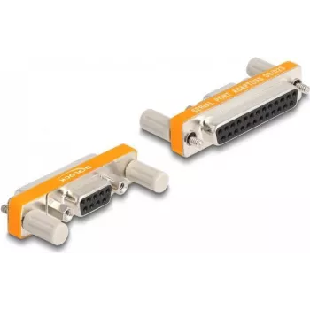 Gender changer adapter DELOCK D-Sub 9 pin to D-Sub 25 pin 66983, gold-plated contacts, orange/silver