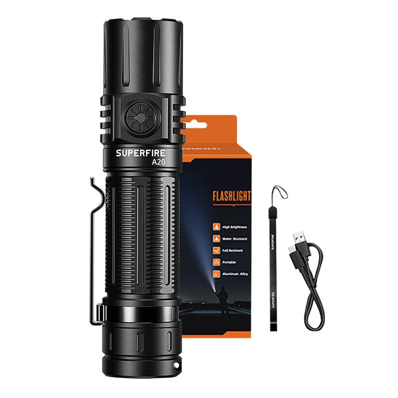 Handheld LED flashlight Superfire A20 — 1700 lm output, 300 m beam distance