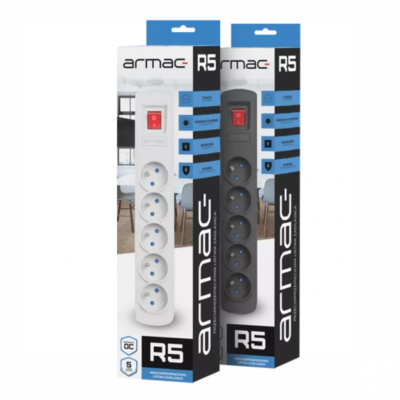 Power strip ARMAC R5 — 5 outlets, 5 m cable, black