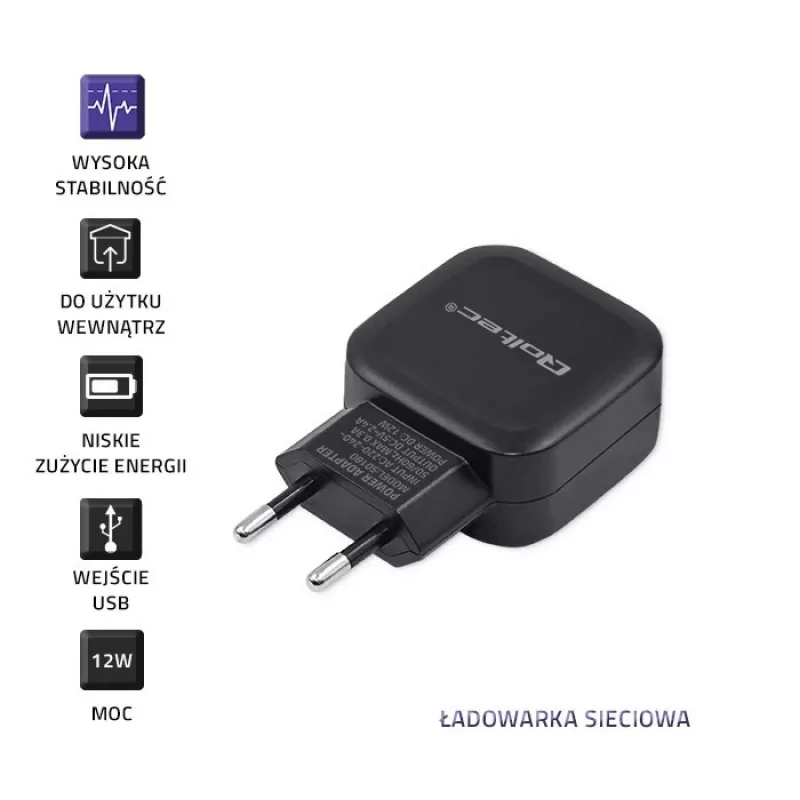 AC Indoor Charger QOLTEC 50186 for Smartphone and Tablet, 5 V 3.4 A, 17 W, 2× USB, Black