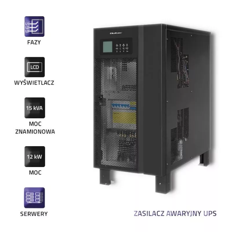 Uninterruptible Power Supply QOLTEC 53949 3-phase 15 kVA 12 kW with LCD